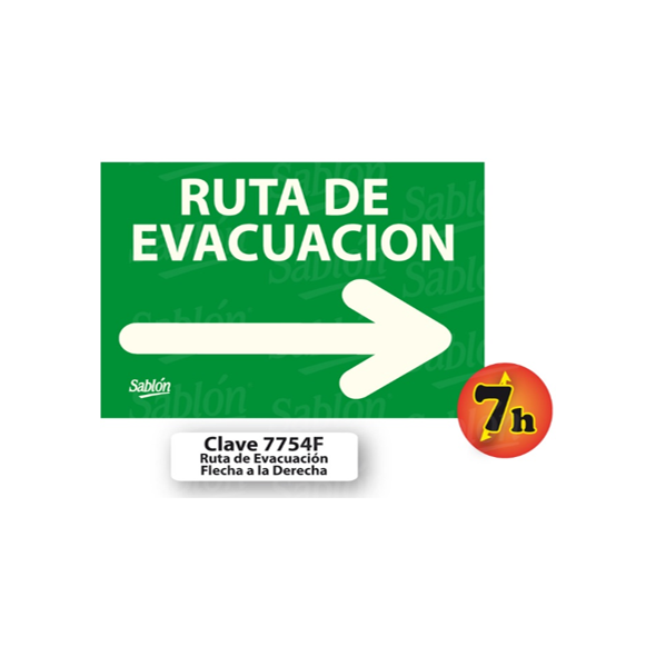 SENAL DE RUTA DE EVACUACION FLECHA DER FOSFORESCENTE 7754 F